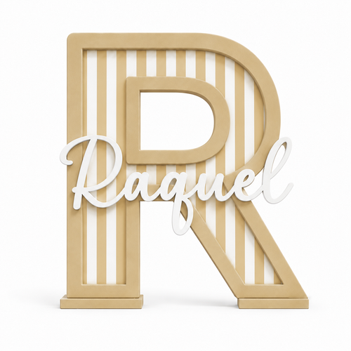 Letra decorativa personalizada rayas beige para habitación infantil