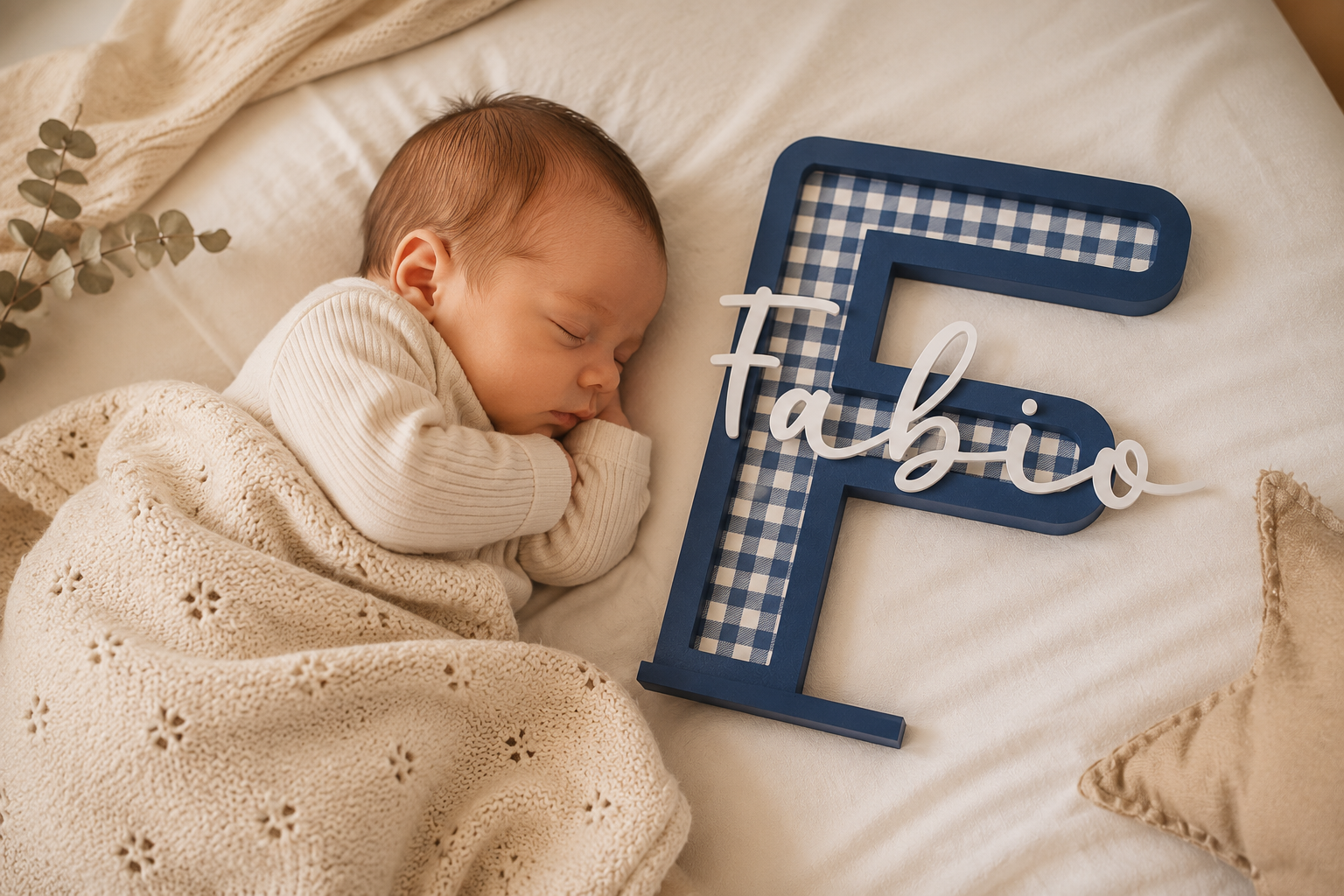 Letra decorativa personalizada vichy marino para habitación infantil de bebe