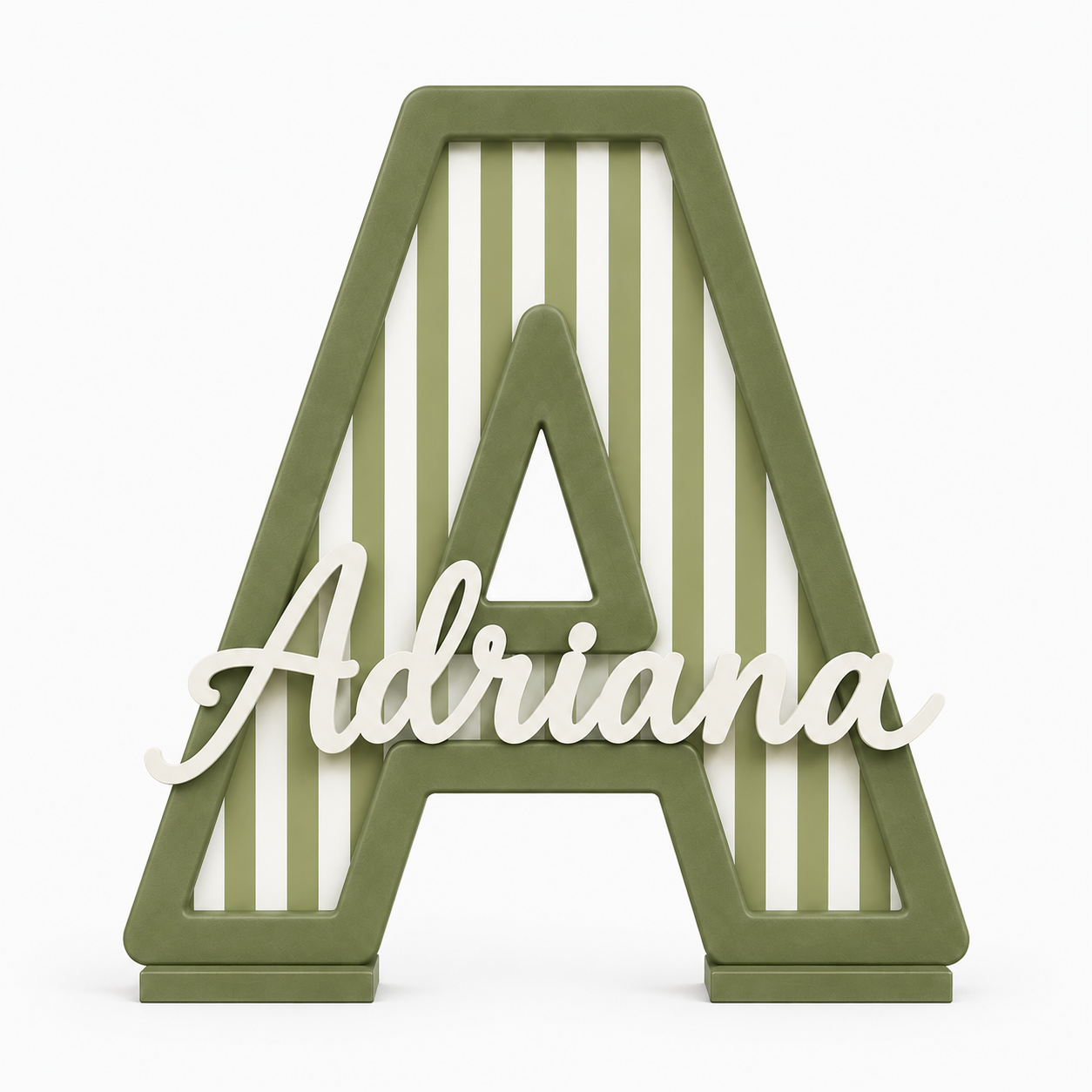 Letra decorativa personalizada rayas verde oliva para habitación infantil