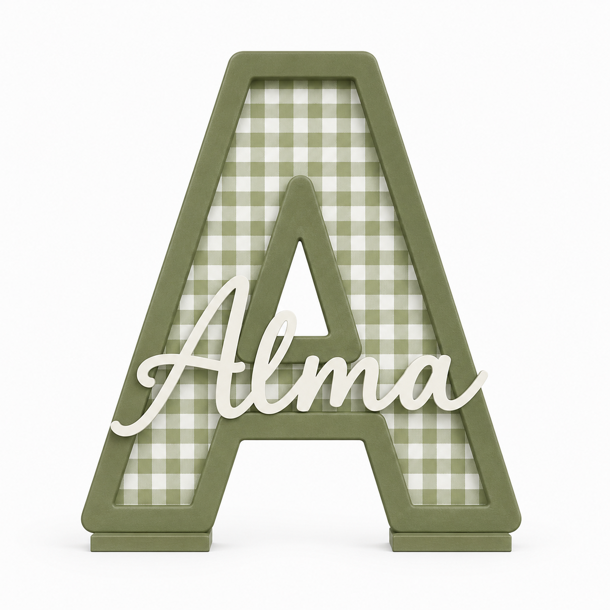 Letra decorativa personalizada vichy oliva para habitación infantil