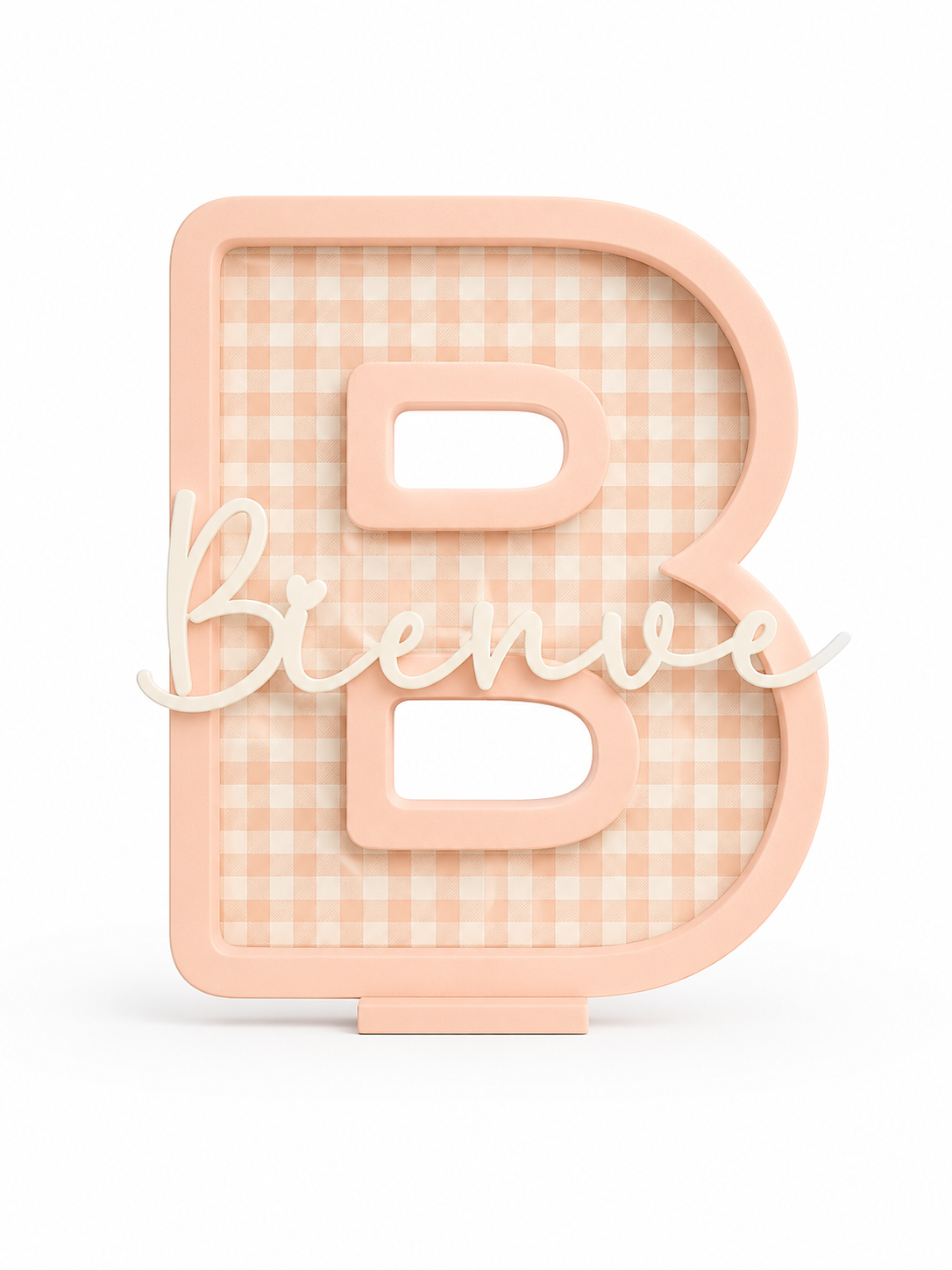 Letra decorativa personalizada vichy rosa bebe para habitación infantil